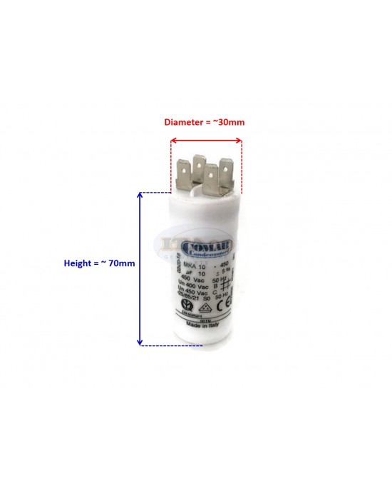 Made in Italy Motor Electrolytic Comar Condenser Capacitor Pin type MKA 10UF 450V 9.5 ~ 10.5UF