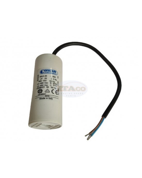 Made in Italy Motor Electrolytic Comar Condenser Capacitor Wire Type MKA 25 UF - 23.8UF ~ 25UF ~ 26.25UF 24uF 26uF 450V Vac Made in Italy Motor Electrolytic Comar Condenser Capacitor Wire Type MKA 25 UF - 23.8UF ~ 25UF ~ 26.25UF 24uF 26uF 450V Vac