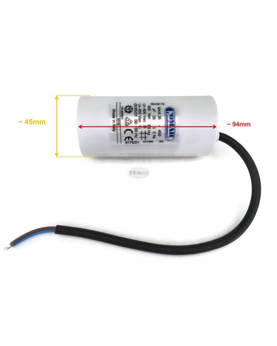 Made in Italy Motor Electrolytic Comar Condenser 35uF Capacitor Wire Type MK35uF 33.25UF ~ 36.75UF 34uF 36uF 450V Vac Made in Italy Motor Electrolytic Comar Condenser 35uF Capacitor Wire Type MK35uF 33.25UF ~ 36.75UF 34uF 36uF 450V Vac