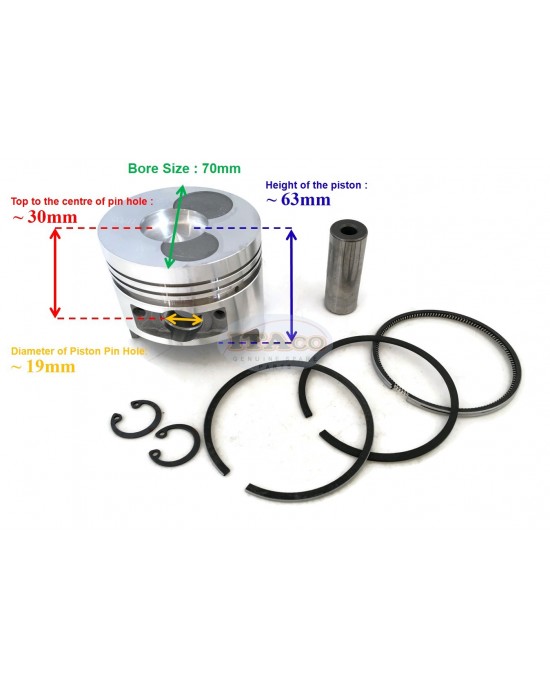 Replaces 70mm Bore Chinese 170F 170 F 4.5HP Diesel Engine Piston Kit Assy Ring Set STD Replaces 70mm Bore Chinese 170F 170 F 4.5HP Diesel Engine Piston Kit Assy Ring Set STD