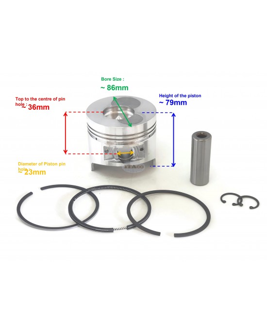 86mm Bore Chinese 186 186F Piston Kit Assy Ring Set For Chinese 186 186F Diesel Engine Generator KAMA