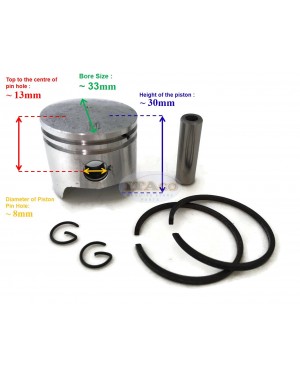 Piston Assy Kit, Ring Set, Pin, Clip for Robin Subaru EC02 EC-02 33MM std Lawnmower Motor Engine