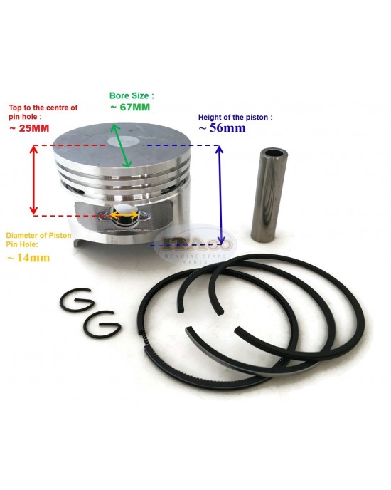 Piston Kit w Ring Set, Pin & Clip Assy 227-23401-03 Cylinder Parts for Robin EY20 EH18 5HP 67mm 4-Stroke Motor Tractor Water Pump Lawnmower Engine