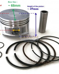 Piston Kit Ring Set Pin & Clip For Honda GX200 EB3000 EM2500 FR750 HS724 and 6.5HP Engine 68MM 13101-ZL0-010/000, 13101-Z0T-800