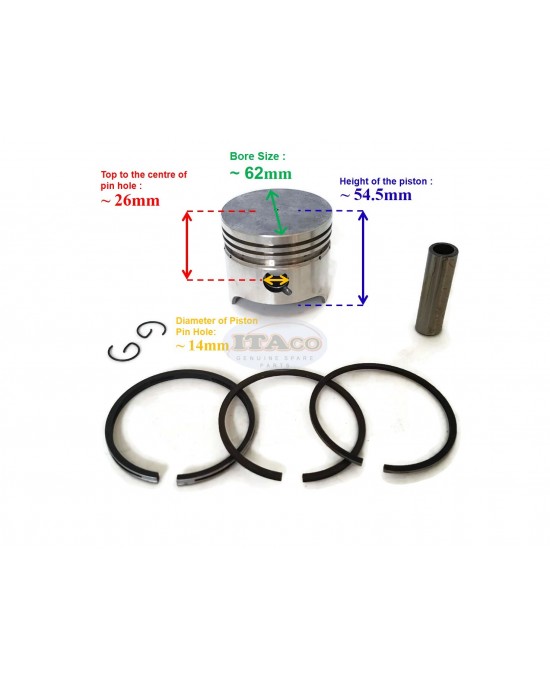 Agricultural Piston Assy Ring Set bore 62MM Compatible For Yamaha MF150 EF1400 Generator YP 4-stroke Multi-Purpose Engine