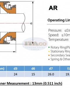 Mechanical Water Pump Shaft Seal Kit AR 13MM Blower Diving Circulating Rotary Ring Plastic Carbon SiC TC Spring Stationary Ring Cermaic Seal Engine