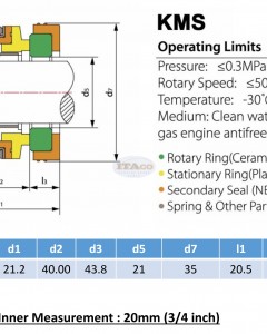Made in Japan Mechanical Water Pump Shaft Seal Kit KATO 3/4" KMS 20 Blower Diving Circulating Rotary Ring Carbon SiC TC Spring Stationary Cermaic Engine