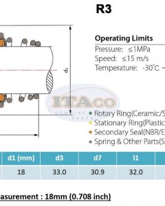 Mechanical Water Pump Seal Kit Blower Diving Circulating TS 155 18MM 18 MM 0.7087 " inch R3 Rotary Ring Plastic Carbon SiC TC Spring Stationary Ring Cermaic Seal Engine