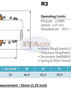 Mechanical Water Pump Seal Kit Blower Diving Circulating TS 155 32MM 1.26 " inch R3 Rotary Ring Plastic Carbon SiC TC Spring Stationary Ring Cermaic Seal Engine