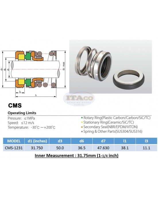 Mechanical Water Pump Seal WIN 1 1/4" 31.75MM Blower Diving Circulating TS560A Rotary Ring Plastic Carbon SiC TC Spring Stationary Ring Cermaic Seal CMS Engine Mechanical Water Pump Seal WIN 1 1/4" 31.75MM Blower Diving Circulating TS560A Rotary Ring Plastic Carbon SiC TC Spring Stationary Ring Cermaic Seal CMS Engine