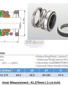 Mechanical Water Pump Seal WIN 1 5/8" 1.625 inch " 41.275MM Blower Diving Circulating TS560A Rotary Ring Plastic Carbon SiC TC Spring Stationary Ring Cermaic Seal CMS Engine
