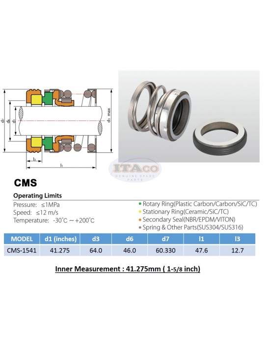 Mechanical Water Pump Seal WIN 1 5/8" 1.625 inch " 41.275MM Blower Diving Circulating TS560A Rotary Ring Plastic Carbon SiC TC Spring Stationary Ring Cermaic Seal CMS Engine Mechanical Water Pump Seal WIN 1 5/8" 1.625 inch " 41.275MM Blower Diving Circulating TS560A Rotary Ring Plastic Carbon SiC TC Spring Stationary Ring Cermaic Seal CMS Engine