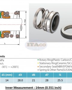 Mechanical Water Pump Shaft Seal Kit WIN 14MM Blower Diving Circulating TS560A Rotary Ring Plastic Carbon SiC TC Spring Stationary Ring Cermaic Seal CMS Engine