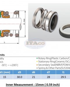 Mechanical Water Pump Shaft Seal Kit WIN 15MM Blower Diving Circulating TS560A Rotary Ring Plastic Carbon SiC TC Spring Stationary Ring Cermaic Seal CMS Engine