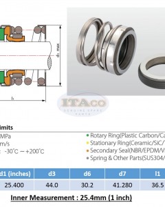 Mechanical Water Pump Seal WIN 1" 25.4MM Blower Diving Circulating TS560A Rotary Ring Plastic Carbon SiC TC Spring Stationary Ring Cermaic Seal CMS Engine