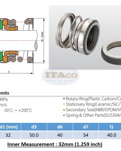 Mechanical Water Pump Shaft Seal Kit WIN 32MM Blower Diving Circulating TS560A Rotary Ring Plastic Carbon SiC TC Spring Stationary Ring Cermaic Seal CMS Engine