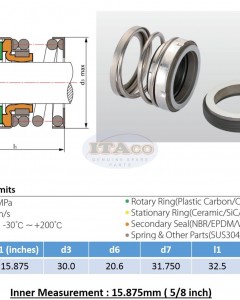 Mechanical Water Pump Seal WIN 5/8" 0.625 5/8 " Blower Diving Circulating TS560A Rotary Ring Plastic Carbon SiC TC Spring Stationary Ring Cermaic Seal CMS Engine